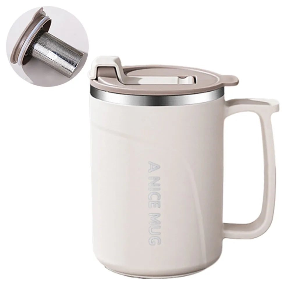500ml Insulated Coffee Cup Stainless Steel Double-layer Vacuum Water Bottle with Tea Strainer Simple Thermos Cup Outdoor Sports