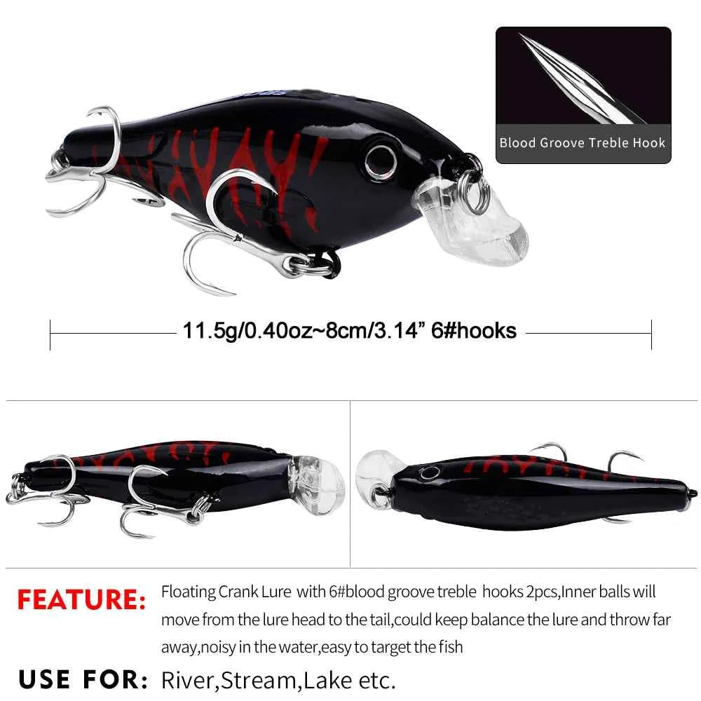 Yucong 1PX Floating Crankbait 8cm 11.5g Topwater Noisy Lure