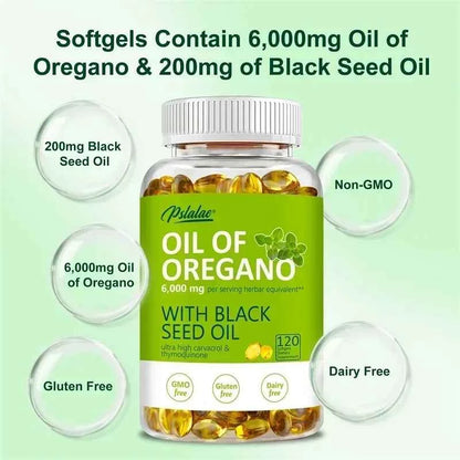 Oregano Oil Softgels With Black Seed Oil For Digestion Immune Support 120 Count