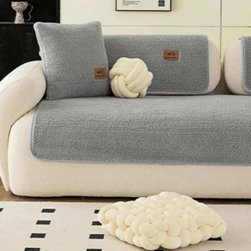 Lamb Plush Sofa Cushion in Autumn and Winter Thickened Warm Seat Cushion with High-end Sense and Anti-slip