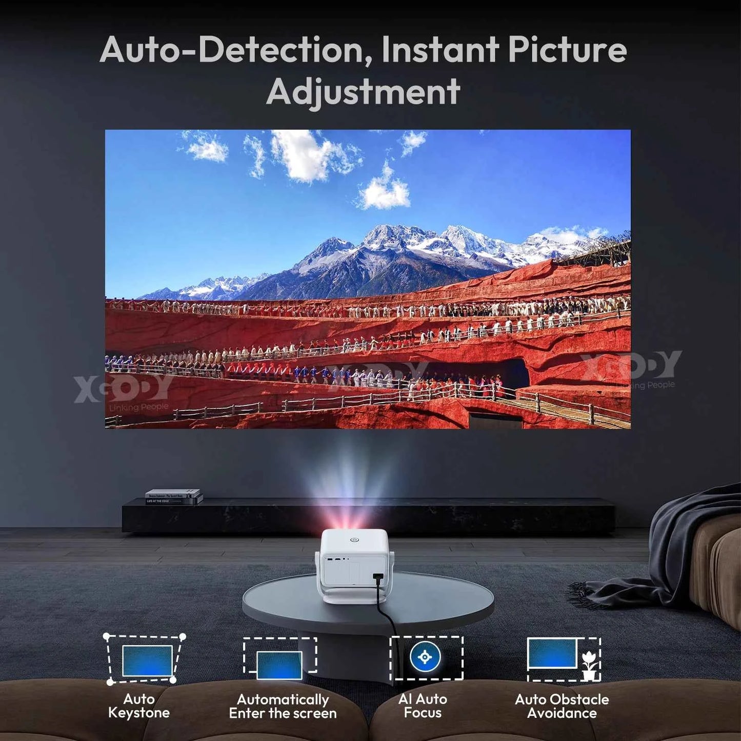 XGODY Netflix Official 4K Supported Smart projector 650 Ansi AI Voice Recognition Auto Focus & Keystone Projector for Home Movie