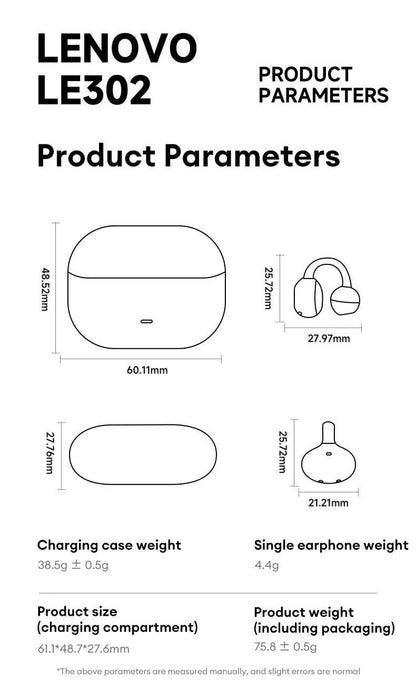 Lenovo LE302 OWS Ear Clip Wireless Earphones Low Latency Bluetooth Headphones