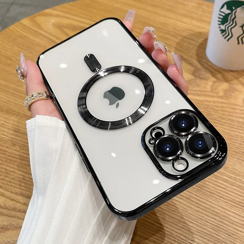 Plating For Magsafe Magnetic Phone Case For iPhone 16 15 14 13 12 11 Pro Max 16 Plus Wireless Charging With Lens Protector Cover