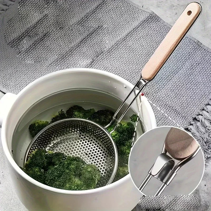 Stainless Steel Skimmer Handheld Wooden Handle Fried Food in The Kitchen Filter Strainer Multifunctional Kitchen Accessories