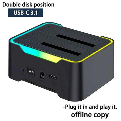 2.5 3.5 Inch Dual Disk SATA Hard Drive Dock USB3 RGB Lights USB C 3.1 12V 3A