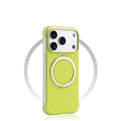 Borderless Leather Ring Holder Bracket Phone Case For iPhone 17 Air 16 15 14 13 12 11 Pro Max Plus Magnetic Magsafe Hard Cover