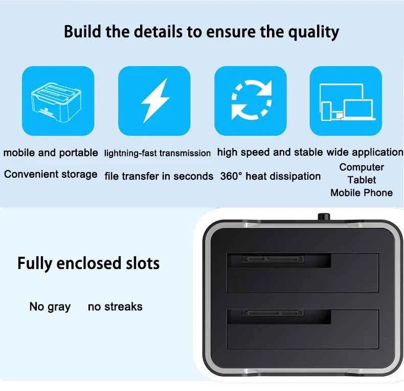 2.5 3.5 Inch Dual Disk SATA Hard Drive Dock USB3 RGB Lights USB C 3.1 12V 3A