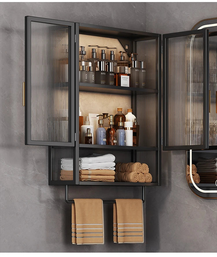 PP+PS Bathroom Storage Rack Wall Mounted Cream Style Towel Holder  Dustproof Toilet Organizer  Cosmetic Counter Shelf