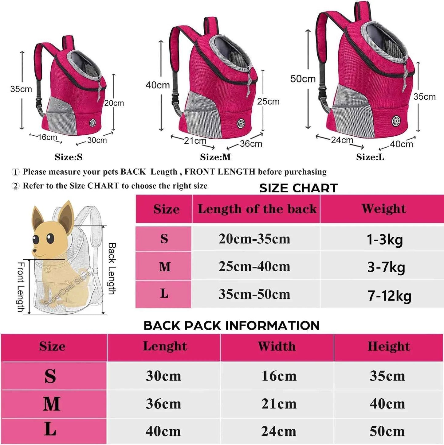 Dog Backpack Carrier Travel Bag Breathable Reflective Strips For Hiking