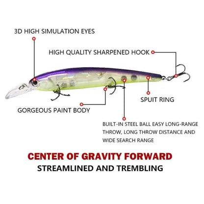 Deep Diving Fishing Lures 145mm Floating Minnow Long Tongue Board 16.8g