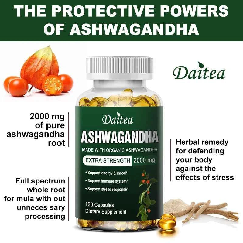 Daitea Organic Ashwagandha Capsules 2000mg Mood Sleep Energy Support Antioxidant
