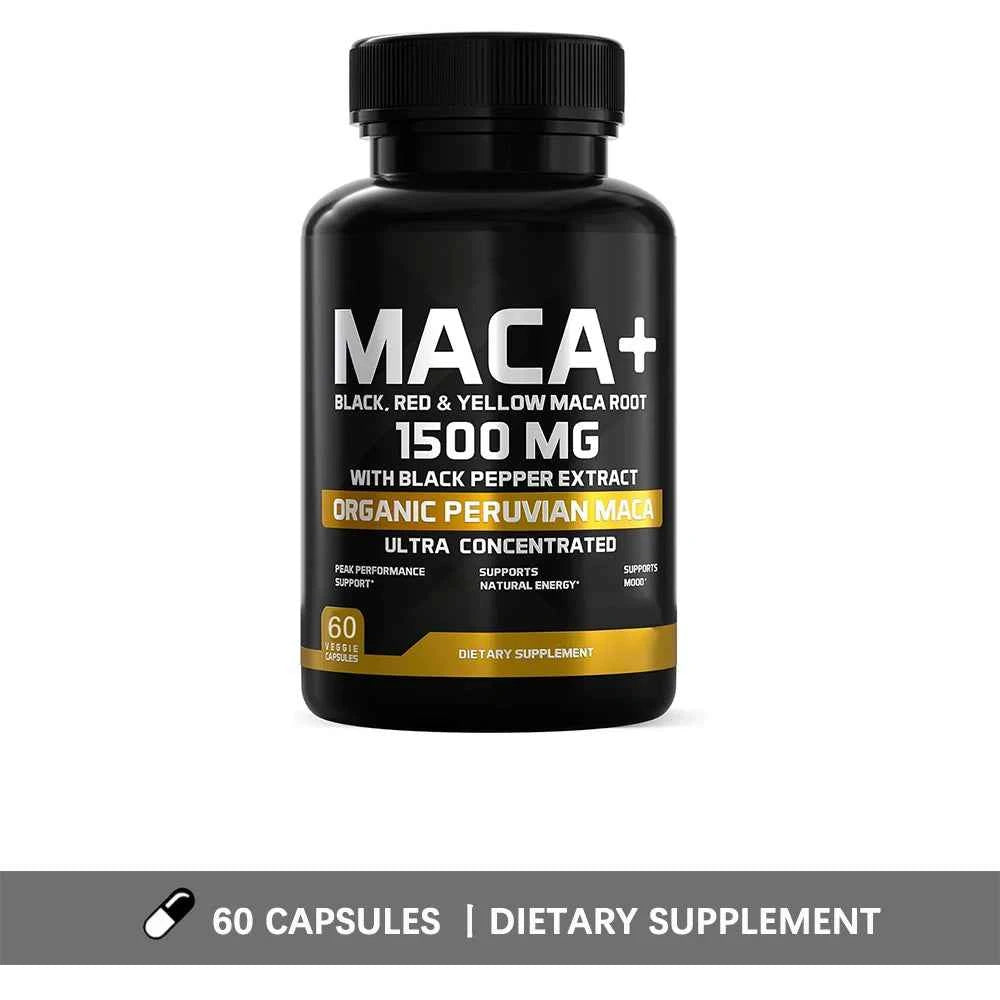 Organic Maca Powder Capsules 1500mg Black Red Yellow Peru Maca For All Vegan