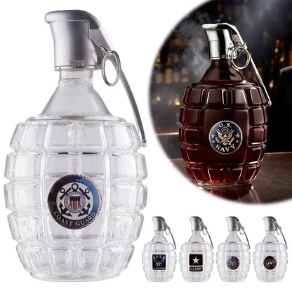 Military Hand Whiskey Bottle Grenade Engraved Liquor Bottle Sealed Whiskey Jar Storage Unique Gift For Men Bar Office Home