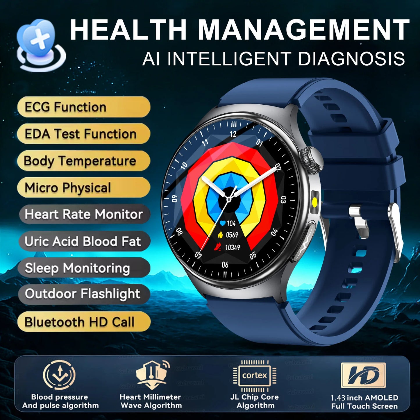 2026 New upgrade Health Check Smart Watch ECG Blood Lipid Uric Acid Body Fat BP Sport Waterproof HD Call Smart Watch Man Women