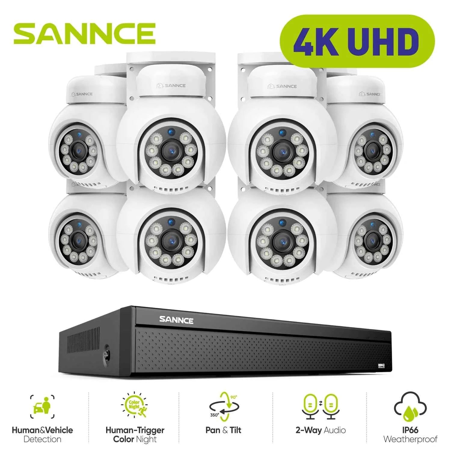 SANNCE 4K UHD 8MP POE Security Camera System 16 Channel NVR Outdoor IP Cameras