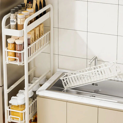 Side of Refrigerator Storage Rack Ultra Narrow Pull-out Seasoning Rack Multifunctional Bathroom Shelf with Pulley Kitchen Cart