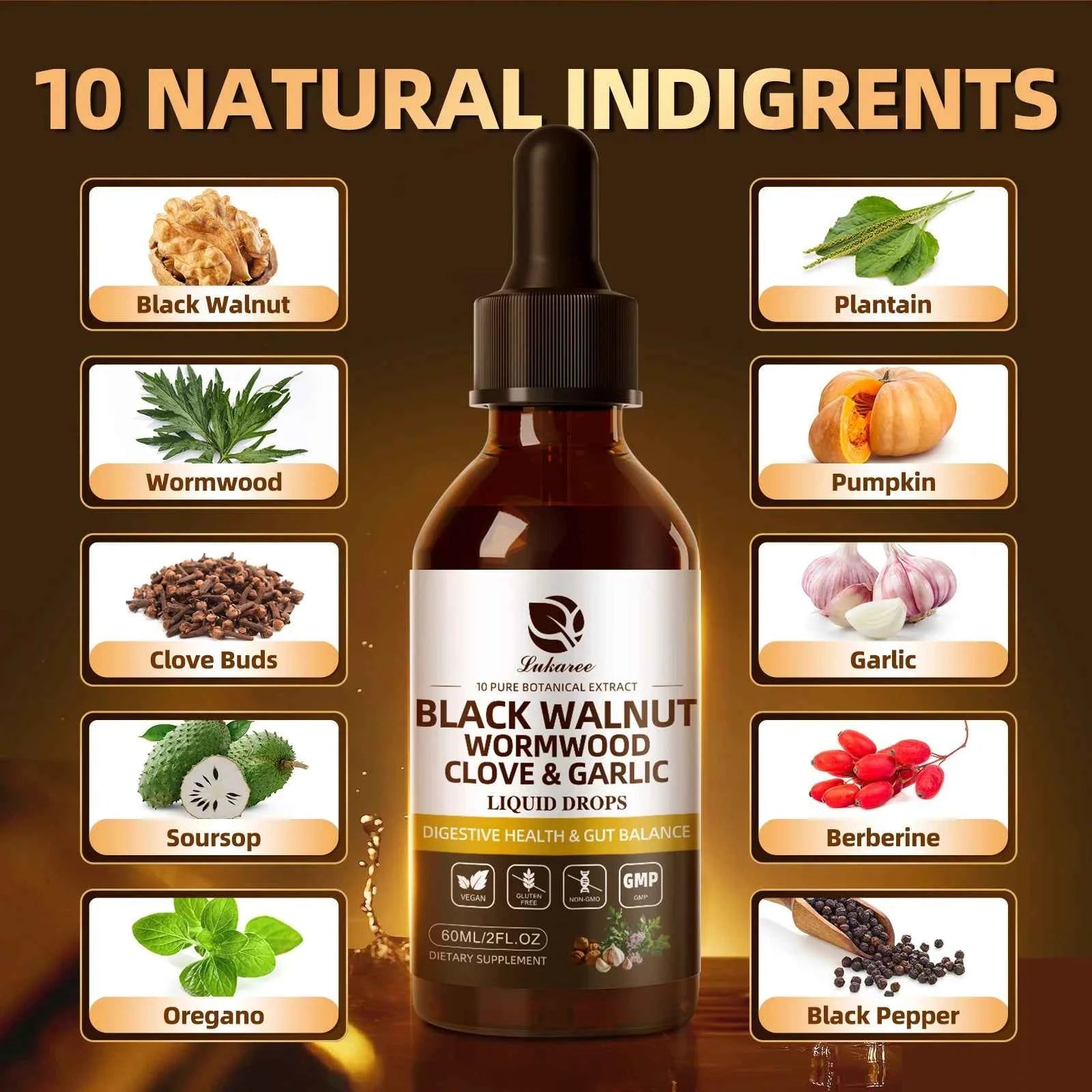 Lukaree 60ml Black Walnut Drop for Digestion and Immune Health Detox