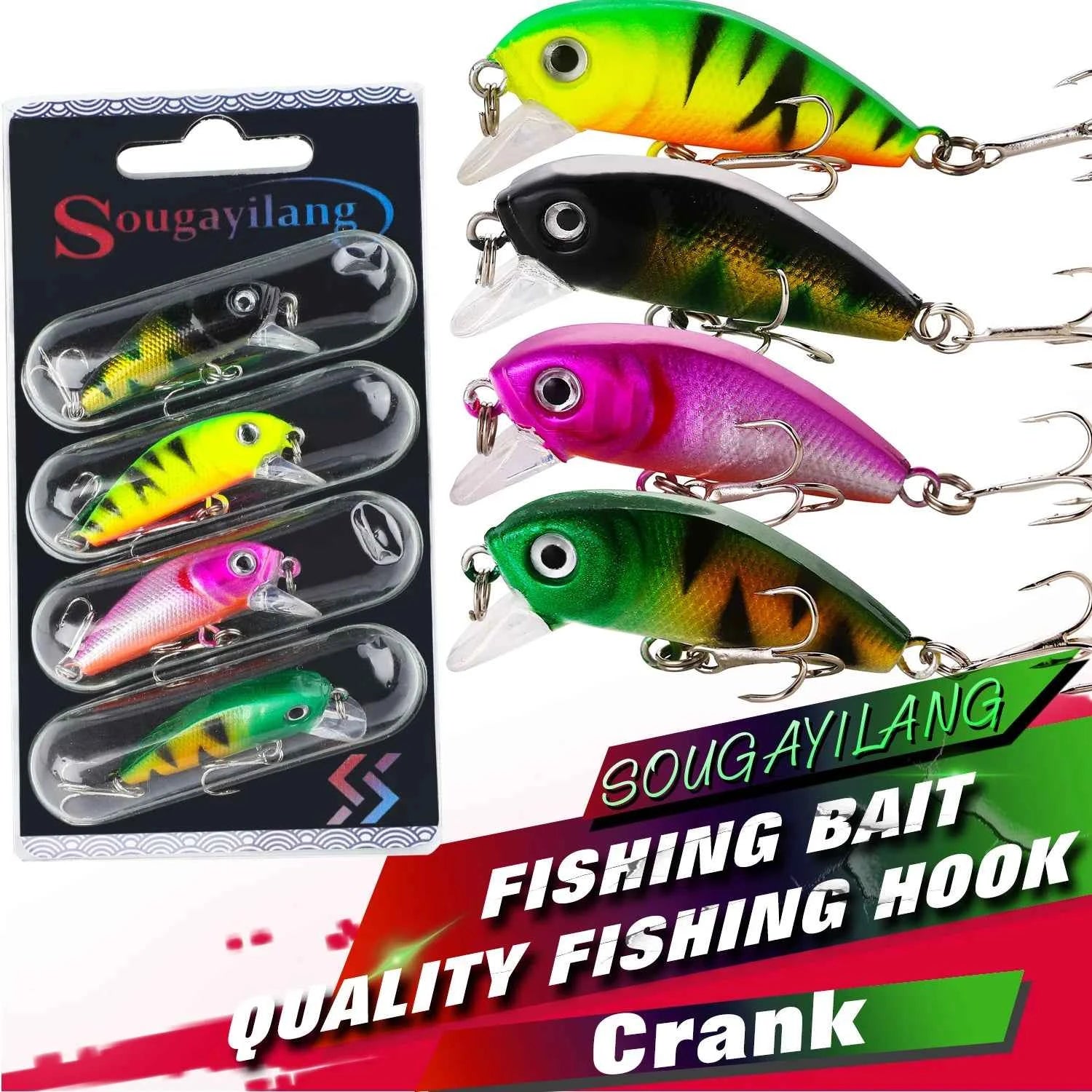 Sougayilang Hard Crankbait Lure 3 Pcs Set Swimming Wobblers For Bass Trout