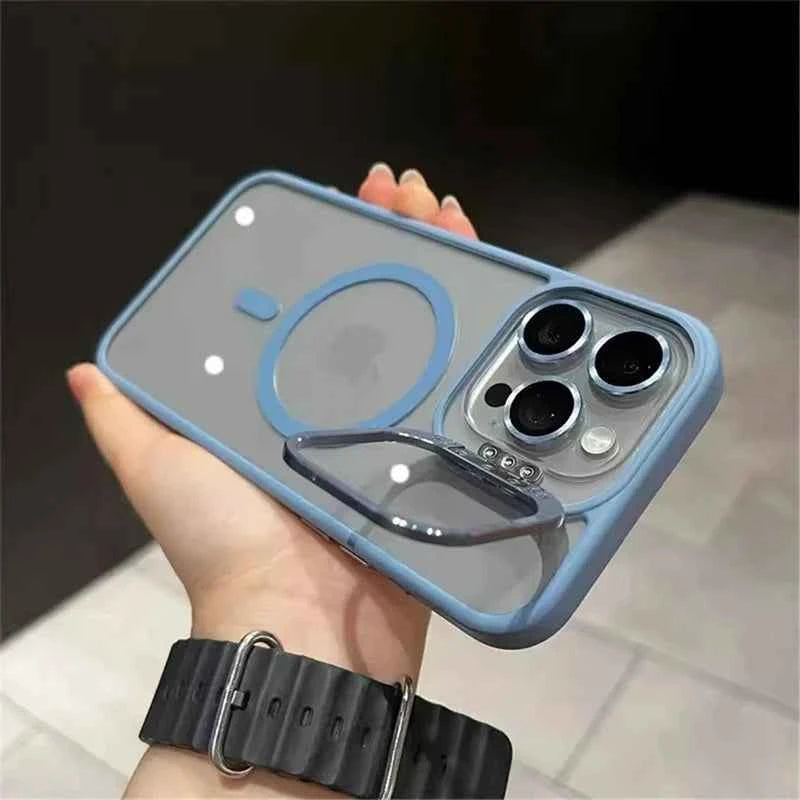 Luxury Magnetic Shockproof Phone Case For iPhone 11 12 13 14 15 16 Pro Max Plus Magsafe Glass Lens Stand Protection Back Cover