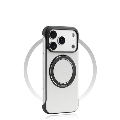Borderless Leather Ring Holder Bracket Phone Case For iPhone 17 Air 16 15 14 13 12 11 Pro Max Plus Magnetic Magsafe Hard Cover