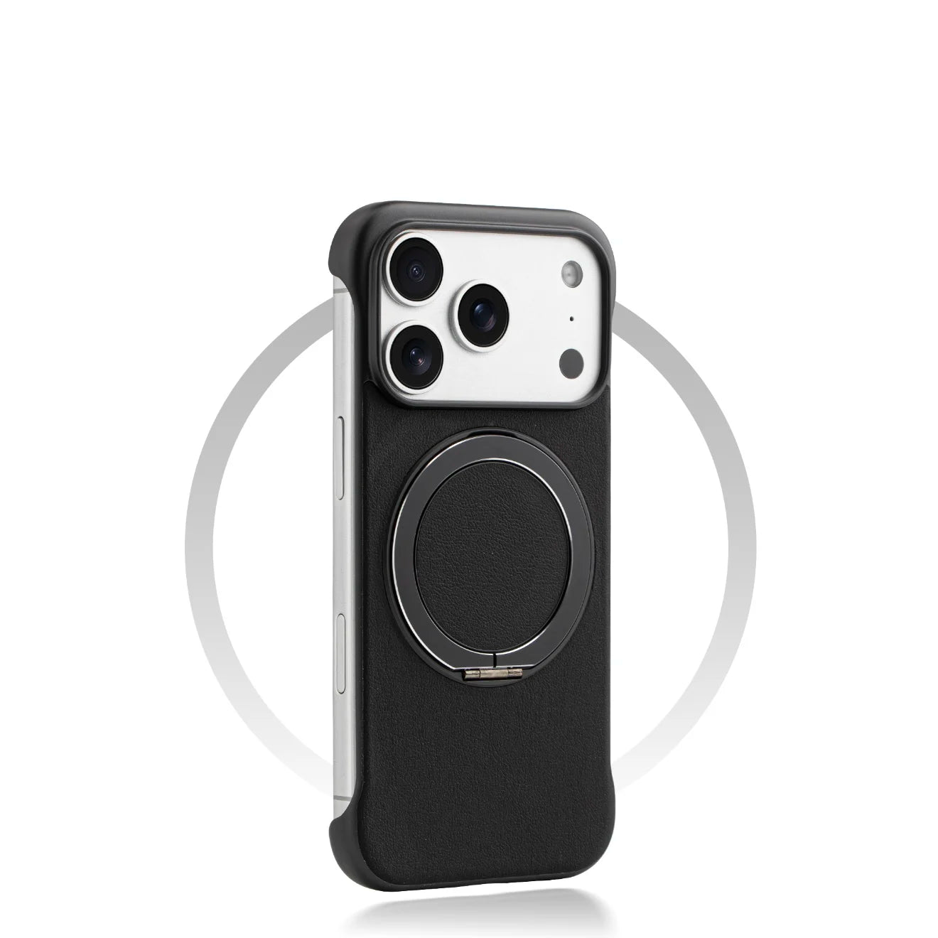 Borderless Leather Ring Holder Bracket Phone Case For iPhone 17 Air 16 15 14 13 12 11 Pro Max Plus Magnetic Magsafe Hard Cover