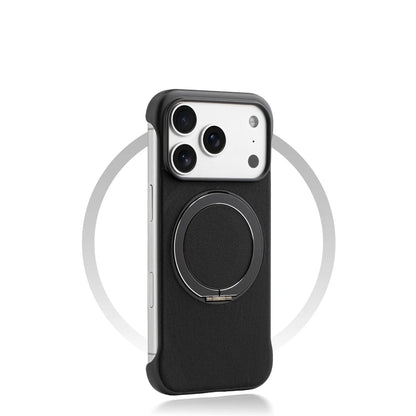Borderless Leather Ring Holder Bracket Phone Case For iPhone 17 Air 16 15 14 13 12 11 Pro Max Plus Magnetic Magsafe Hard Cover