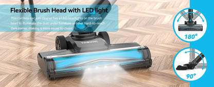 V600 Cordless Vacuum Cleaner, 28Kpa Brushless Stick Vacuum, Rechargeable Battery, 3 Modes