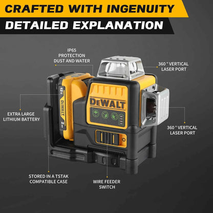 DEWALT DW089 12V Li-Ion Laser Level 12 Line 3×360°Vertical Horizontal Self Levelling Green Beam for Indoor Outdoor Building Work