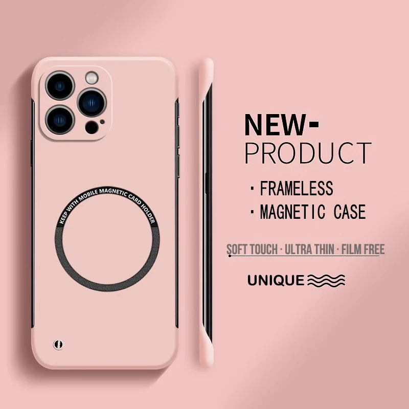 Pink ultra-thin hard PC MagSafe case with circular back magnet for iPhone 11 Pro Max–15 Pro Max, matte finish