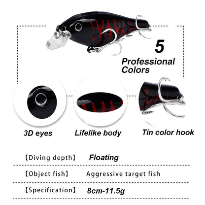 Yucong 1PX Floating Crankbait 8cm 11.5g Topwater Noisy Lure