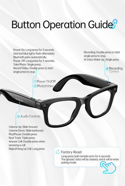 New AI 5MP Camera Smart Glasses 290mAh Waterproof Voice Call Music Bluetooth Smart Sunglasses Video Record Translation Glasees