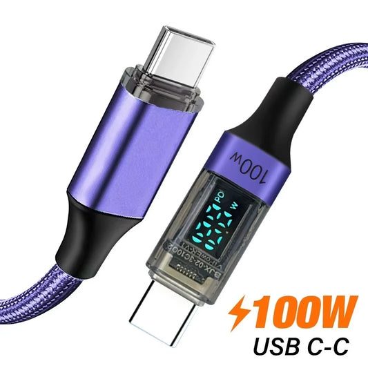PD 100W Type C To USB C Cable With Digital Display USB C Fast Charging Data Cable Mobile Phone Quick Charger Cord For iPhone 17