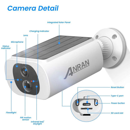 ANRAN 2 3 4 Pack Outdoor WiFi Solar Battery Camera Floodlight Night Vision Alarm