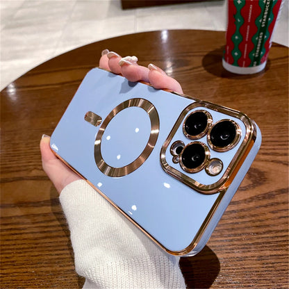Luxury Plating Solid Color Magnetic Wireless Charge Case For iPhone 11 12 13 14 15 16 17 Air Pro Max Plus Shockproof Soft Cover