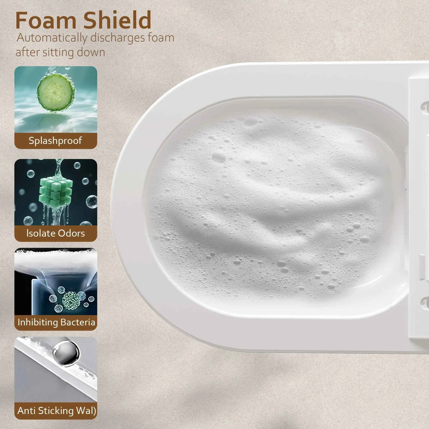 Smart Bidet Toilet Seat Heated Seat Self-Cleaning Nozzle Foam Shield Automatic Lid LED Display Remote Control for Kids Adults