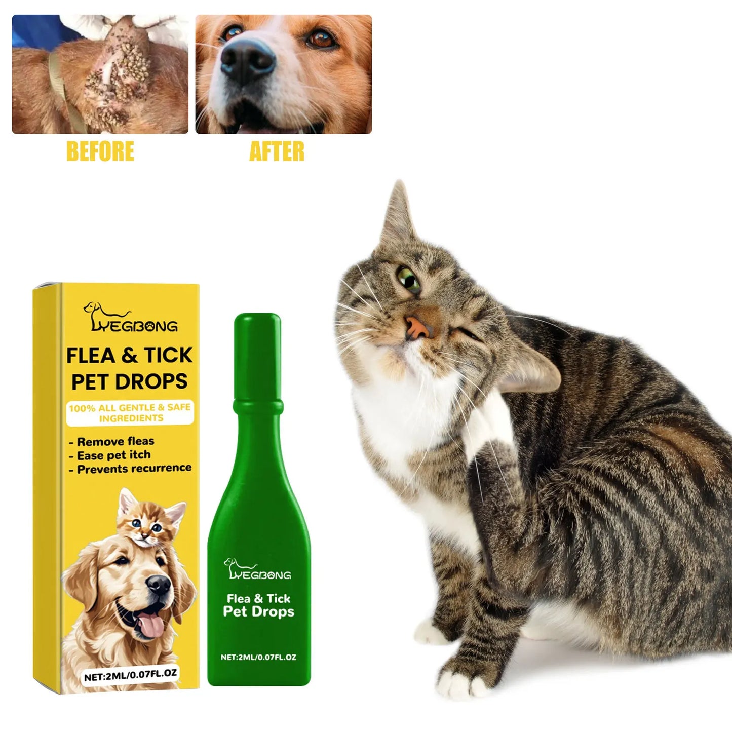 Yegbong Pet External Insect Repellent Drops - Flea Tick Lice Mite Killer for Dogs Cats - Skin Antipruritic Care