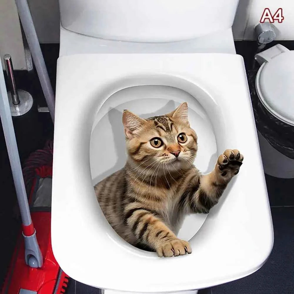 Funny 3D Cat Toilet Stickers Self-adhesive DIY Wall Sticker Squirrel Water Resistant Toilet Seat Decals