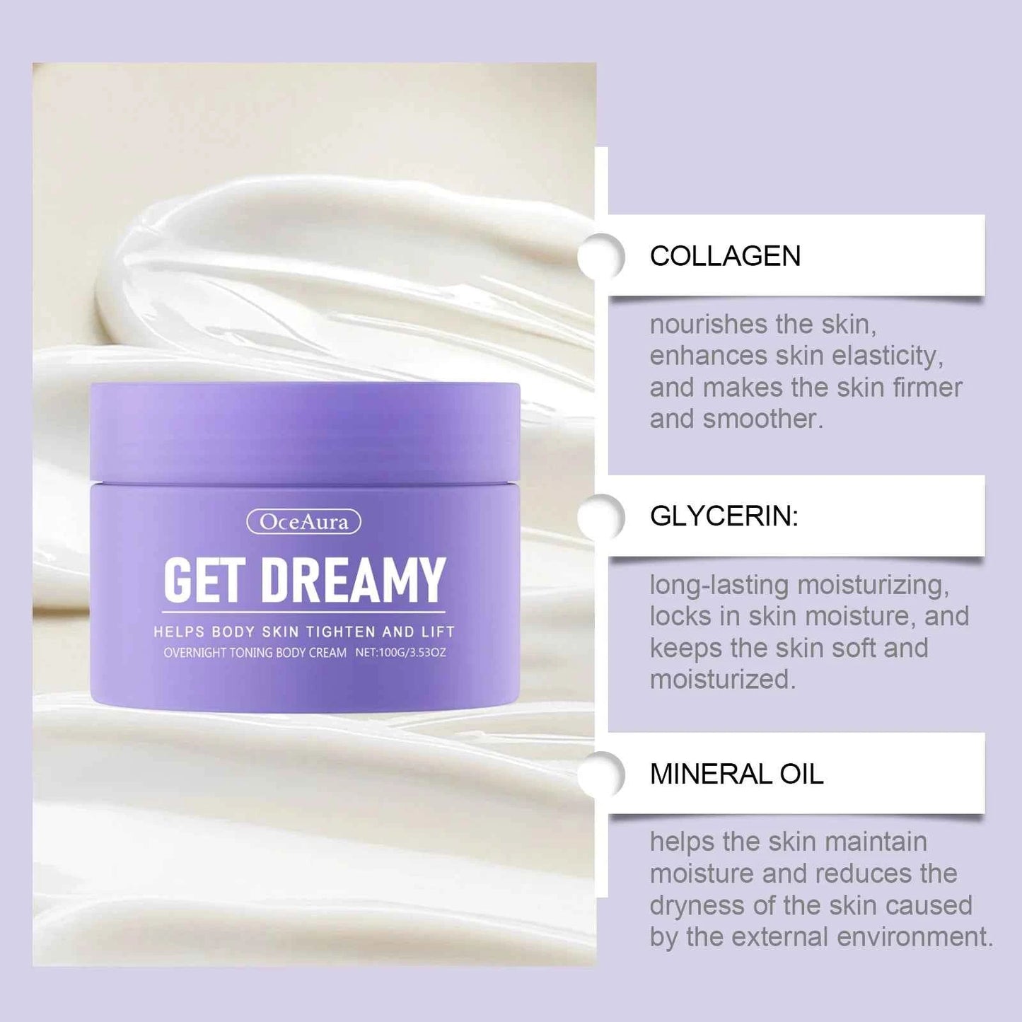 OceAura Dreamy Body Firming Cream 100ml Moisturizing Skin Care Anti Wrinkle
