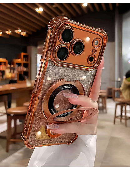 Glitter Ring Holder for Magsafe Case for iPhone 14 15 16 17 Pro Max Plus 13 12 11 Air Bracket Gradient Camera Film Bumper Cover