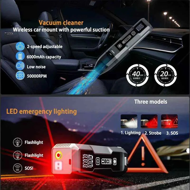 5 IN 1 Jump Starter For Car Battery Car Jump Starter Heavy Duty Jumpstarter Heavy Duty With Air Pump & Vacuum Cleaner