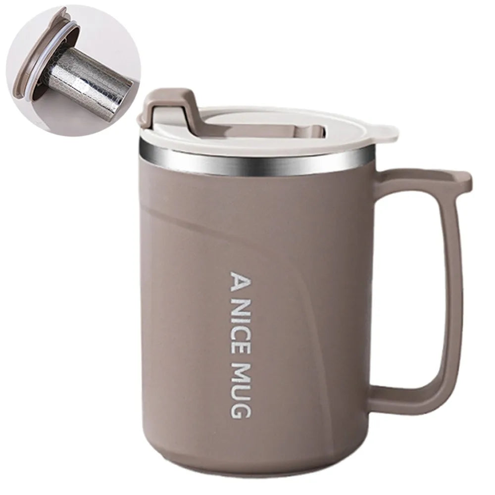 500ml Insulated Coffee Cup Stainless Steel Double-layer Vacuum Water Bottle with Tea Strainer Simple Thermos Cup Outdoor Sports