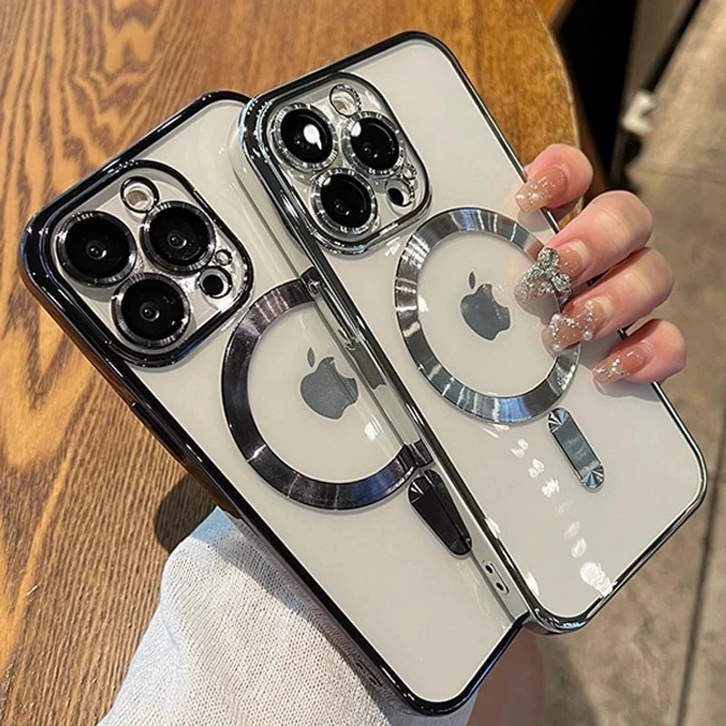 Plating For Magsafe Magnetic Phone Case For iPhone 16 15 14 13 12 11 Pro Max 16 Plus Wireless Charging With Lens Protector Cover