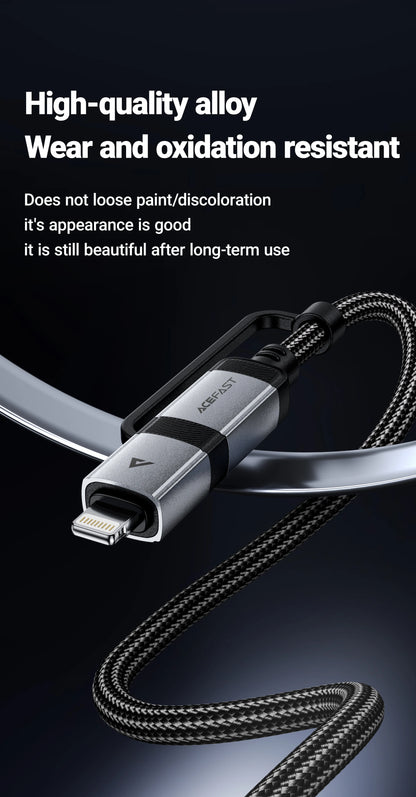 ACEFAST 2 in 1 MFi Certified USB-C to USB-C / Lightning Fast Charging PD60W Phone Cable For iPhone 16/15 Pro Max Wired Cord 1.2M