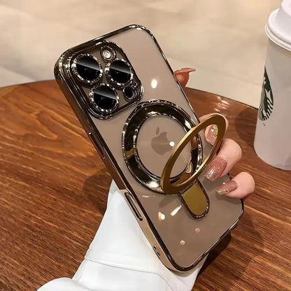Luxury For Magsafe Bracket Case For iPhone 16 15 14 13 12 11 17 Pro Max 15 Plus Magnetic Ring Stand Holder Clear Acrylic Cover