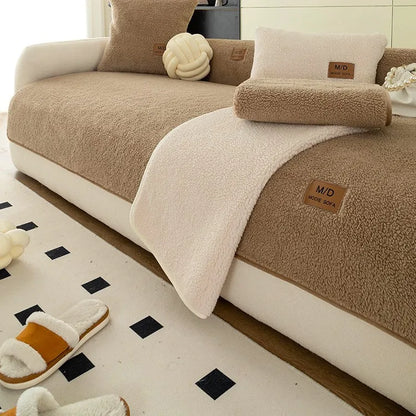 Lamb Plush Sofa Cushion in Autumn and Winter Thickened Warm Seat Cushion with High-end Sense and Anti-slip