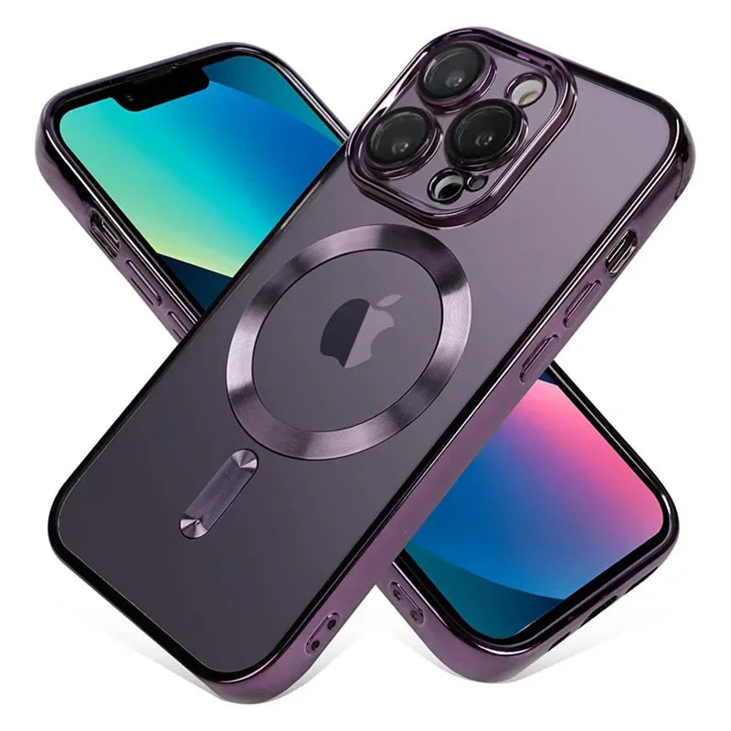 Clear Plating  Magnetic Case For iphone 17 16 15 14 13 12 11 Pro Max Plus Lens Protection For Magsafe Wireless Charge Case Cover