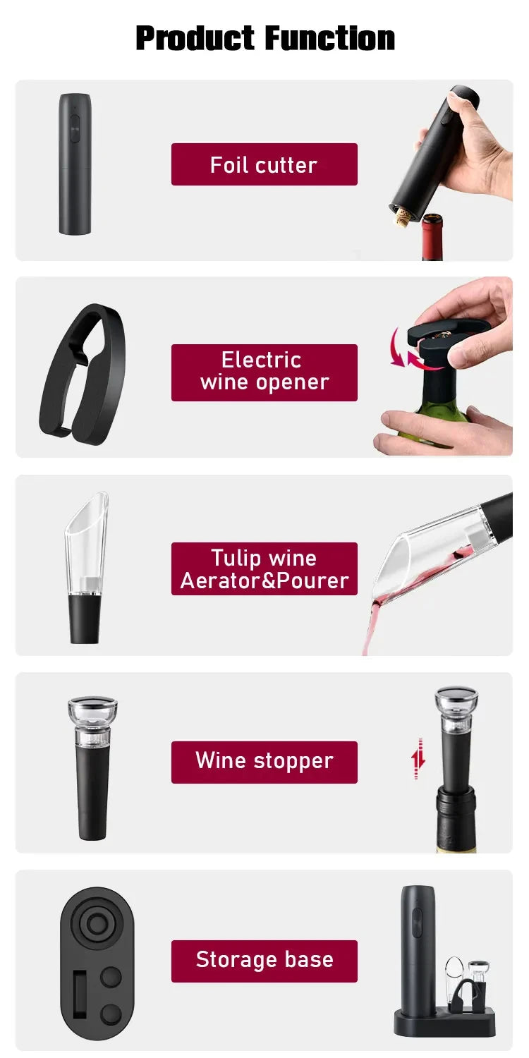 Electric Wine Bottle Opener Gifts Set Rechargeable Black Automatic Wine Opener with Led Light USB Charging Wine Corkscrew Kit