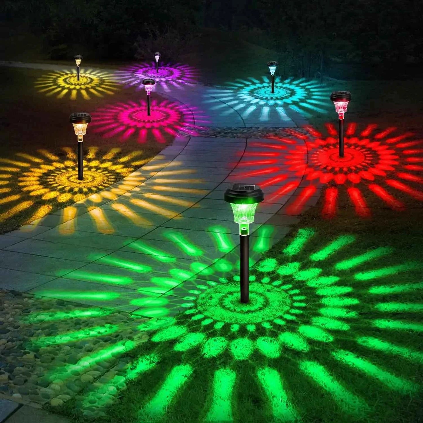 Solar Pathway Lights Outdoor Solar Yard Lamp RGB Color Changing/Warm White IP67 Waterproof LED Solar Lights for Garden Path