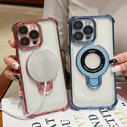 Fashion Plating Magnetic Bracket Case for iPhone 17 16 15 14 13 12 Pro Max Case With Holder Stand Shockproof Cover for Magsafe