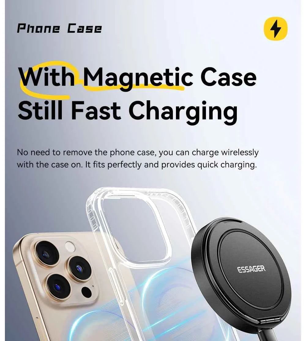 Essager Magnetic Wireless Charger With Holder 15W Fast Charge For iPhone 14 Pro